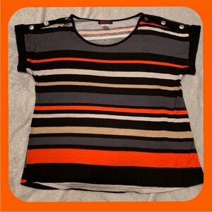 Striped Tee Black, Gray, Orange Agenda Medium